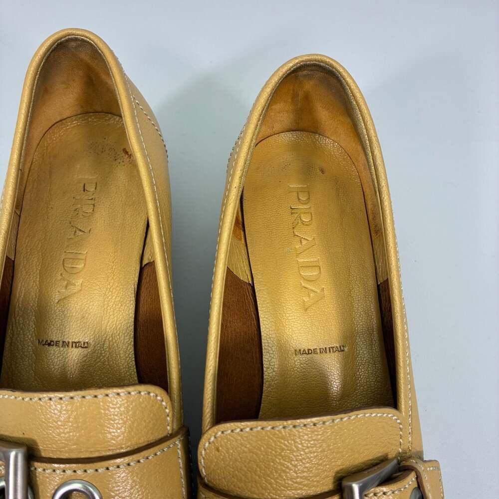 Prada Yellow Leather Buckle Block Heel Loafers Size 38 - Picture 2 of 11